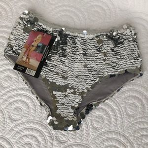 New Sequined Lycra Low Rise Tanga Shorts M/L